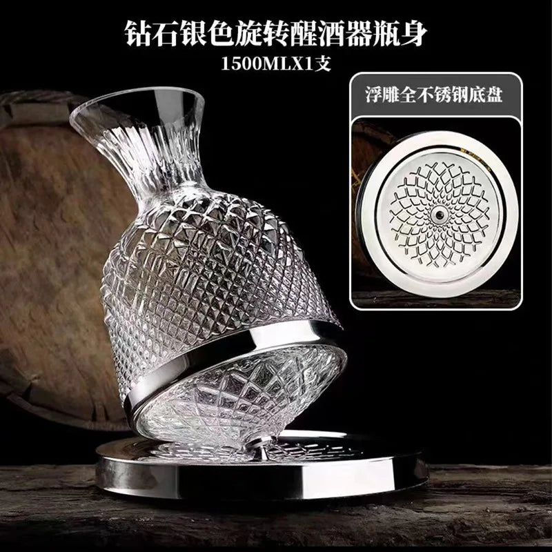 High Grade Crystal Glass 360 Rotating Decanter Tumbler 1500ml Decanter Wine Dispenser Aerator Mirror Jug Gift Bar Decoration