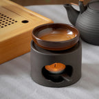 Cinnabar 3 in 1 Coarse Pottery Tea Warmer Ceramic Japanese Style Candle Heating 100ml Reed Diffuser Essential Oil Incense burner