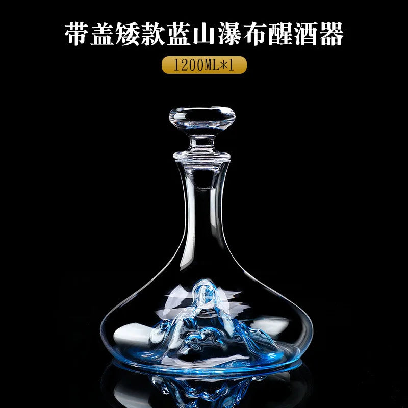 Short Blue iceberg transparent glass decanter, European light luxury high-value red wine filtering and distributor,  wine utensil