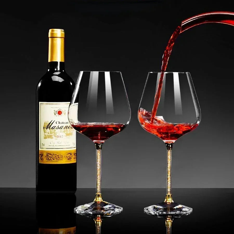 520ml Gold - Light Luxury High-end Crystal Cup Red Wine Glass Set Tall Glass Party Wine Glass Drinking Glasses for Champagne Flute