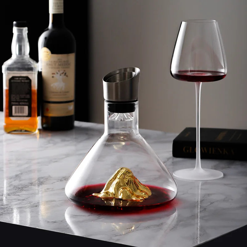1.5L Gold Iceberg Whiskey Wine Decanter Handmade Lead-free Crystal Wine Pourer Carafe Thickened Wine Dispenser Pot Bar Accessorie