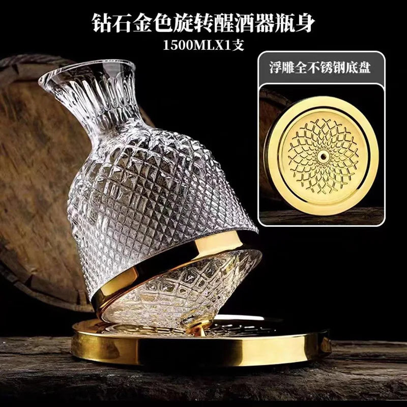 High Grade Crystal Glass 360 Rotating Decanter Tumbler 1500ml Decanter Wine Dispenser Aerator Mirror Jug Gift Bar Decoration